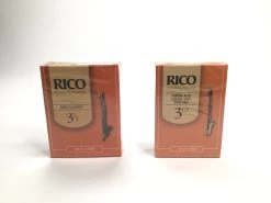 Reed Lot 15. Two Boxes Of Rico Reeds. One Box Of 10, Contra Alto Clarinet/Contra Bass Clarinet/Bass Saxophone Reeds, Strength 3 1/2; One Box Of 10 Bb Bass Clarinet, Strength 3 1/3 [799]