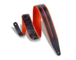 Levys 2.5" Garment Leather Strap Double Racing Stripe - Orange And Black