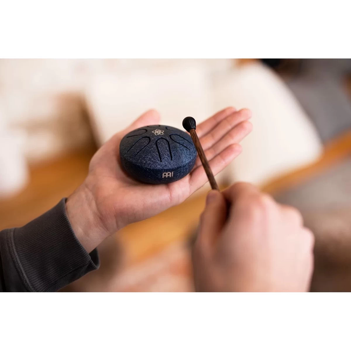 Meinl Pocket Tongue Drum - 3", Steel, A Major, Navy Blue, Venus Flower 4 Meinl Pocket Tongue Drum - 3", Steel, A Major, Navy Blue, Venus Flower - Image 4