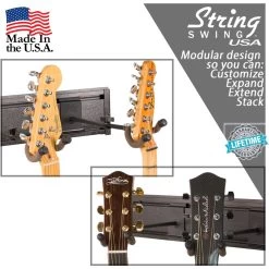 String Swing 5 Instrument Hanger System - Black Slatwall With Guitar Keeper Yoke -musical instrument SW5RLBK c