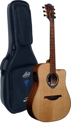 LAG Tramontane THV10DCE Hyvibe Dreadnought Acoustic/Electric S Top Smart Guitar -musical instrument THV10DCELB bag