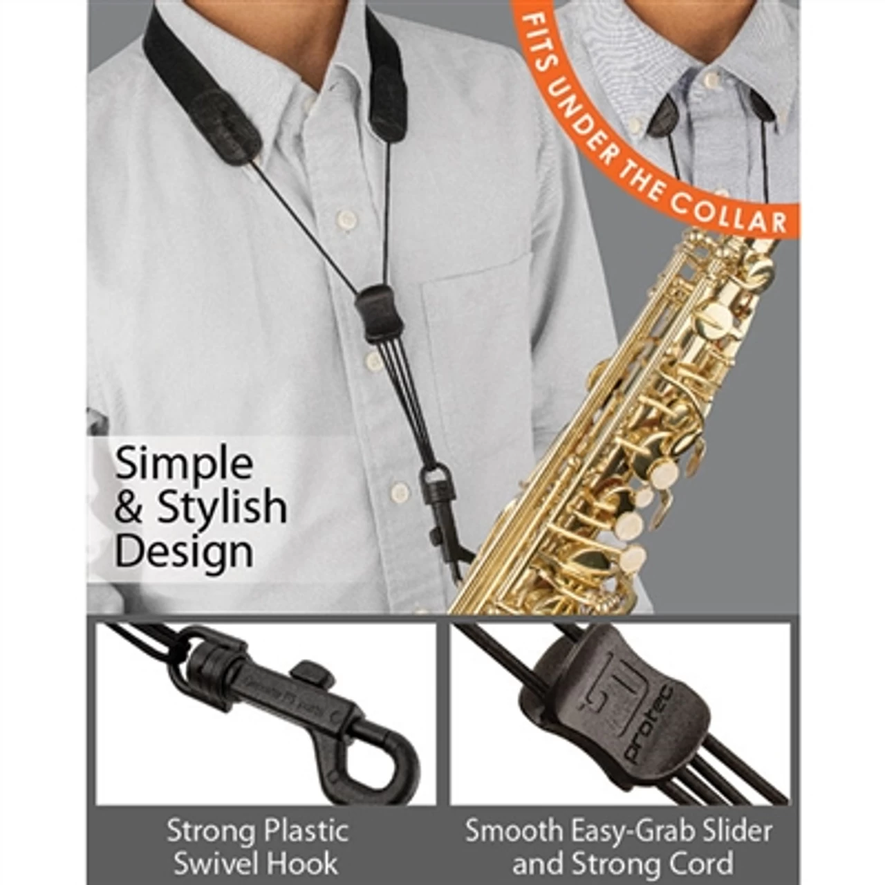 Protec Saxophone Standard Neck Strap 22" Tall With Plastic Snap Black 1 Protec Saxophone Standard Neck Strap 22" Tall With Plastic Snap Black